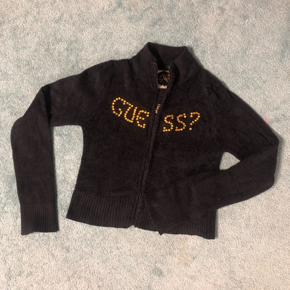 Guess soft fuzzy zip up with logo